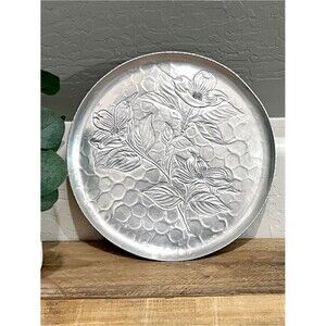 Vintage Stede Hand Wrought Hammered Aluminum Dogwood Flower Round Tray 10”